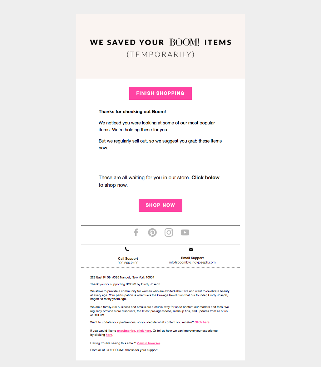 Abandoned cart email one screenshot