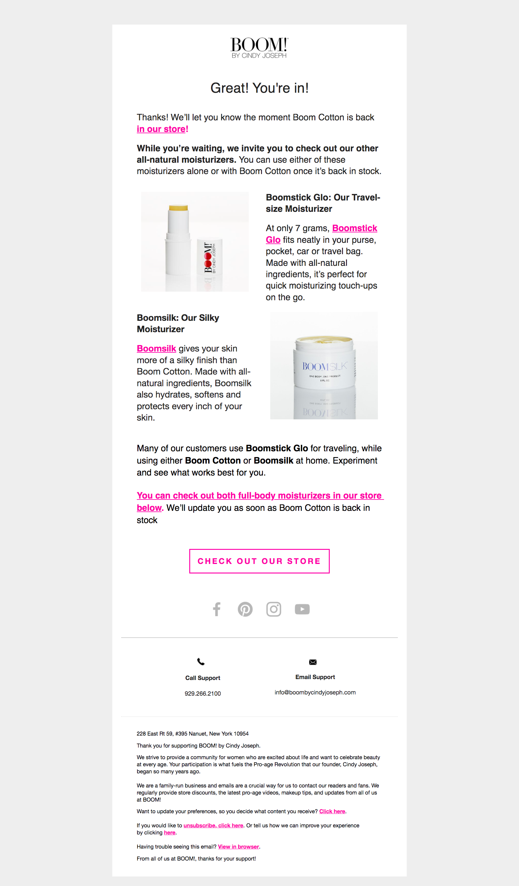 Back in stock email one screenshot