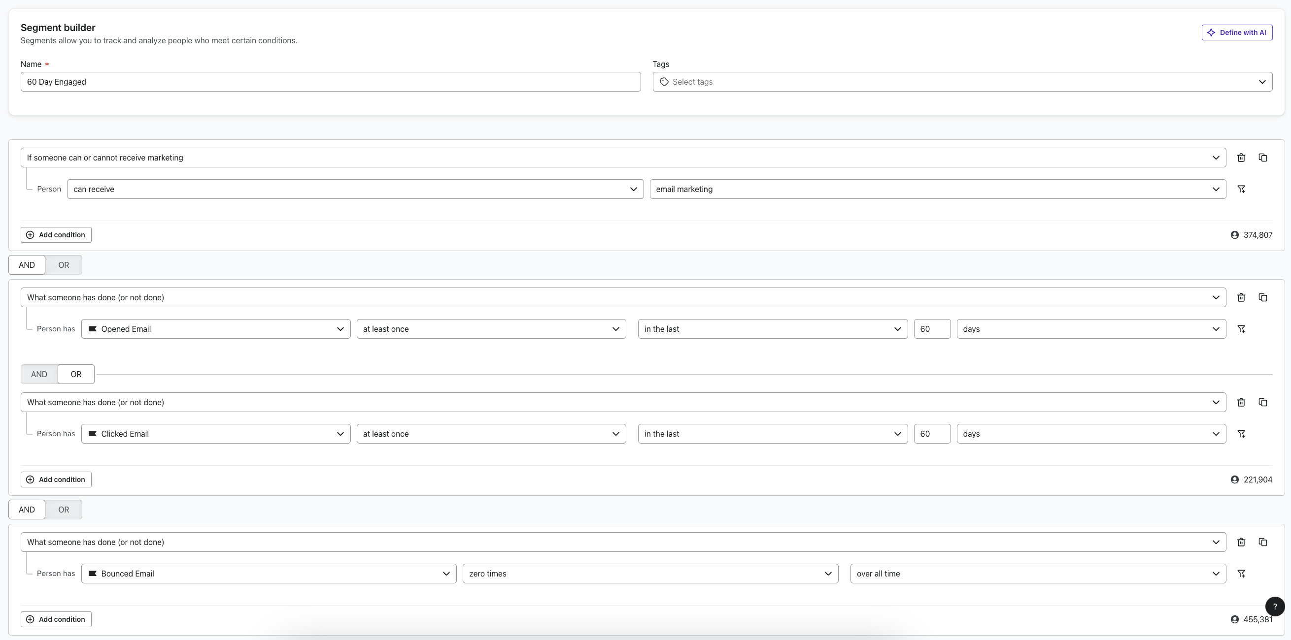 60 day engaged segment example