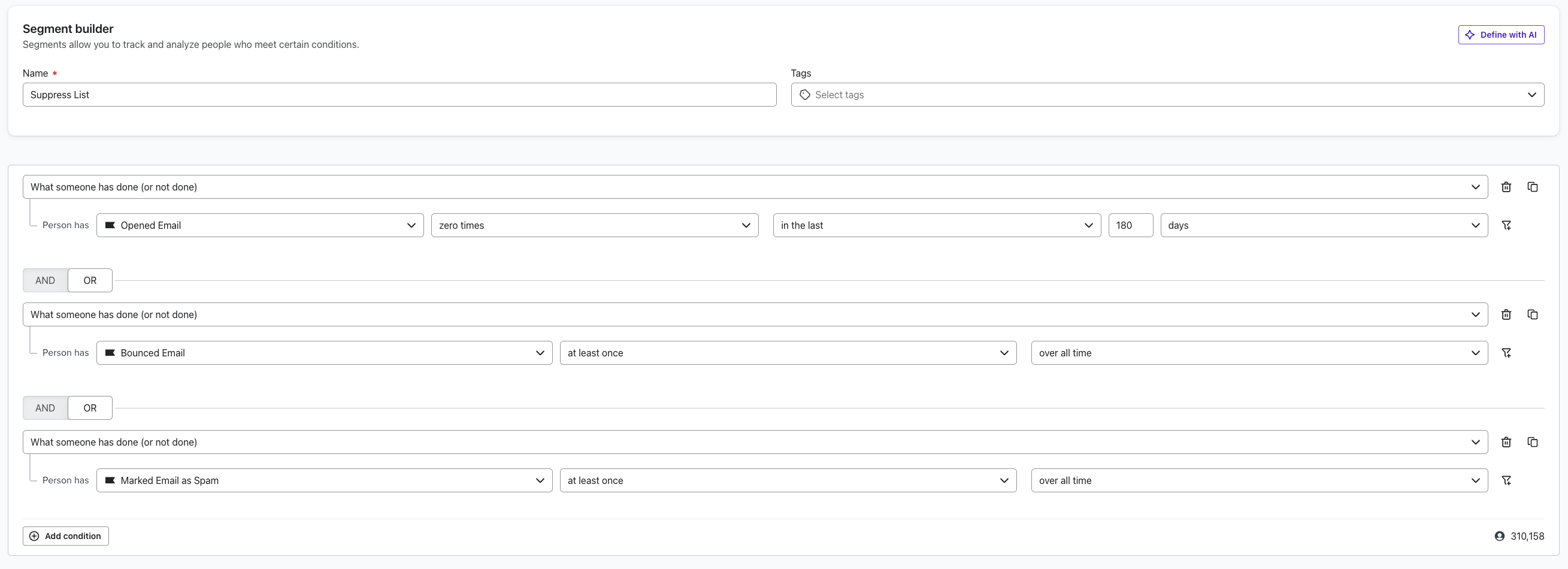 Suppress list segment example