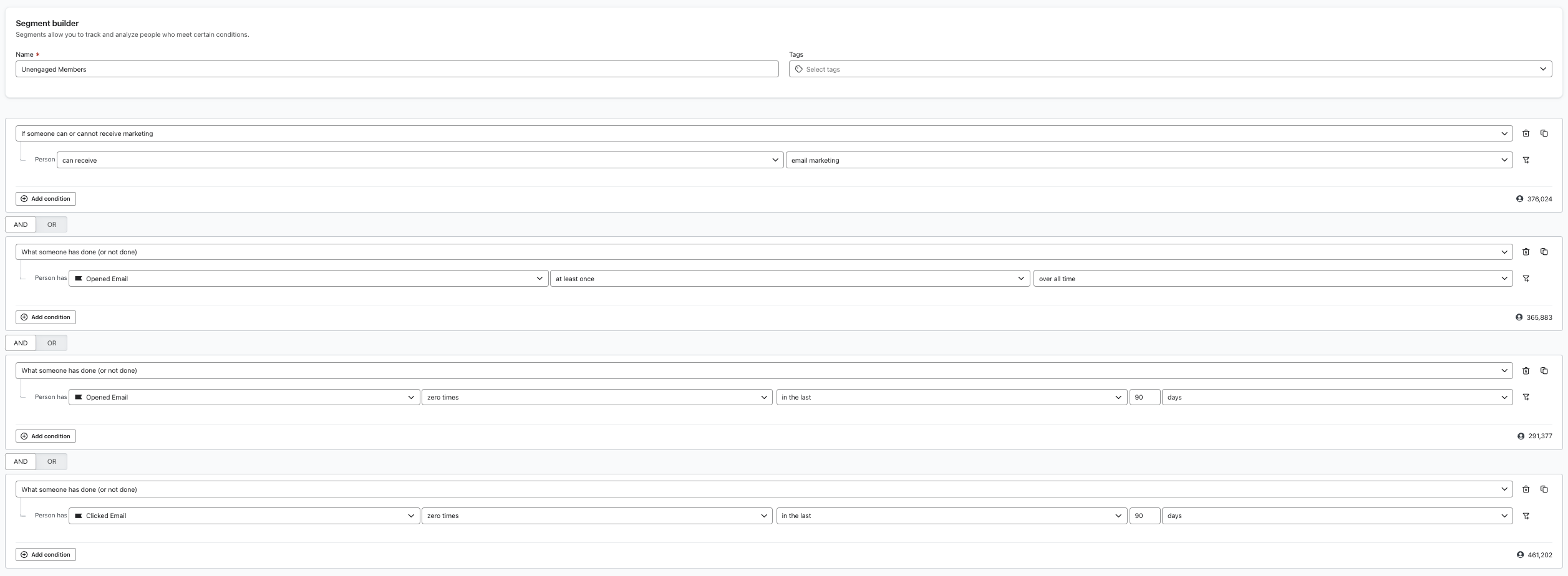 Unengaged list segment example