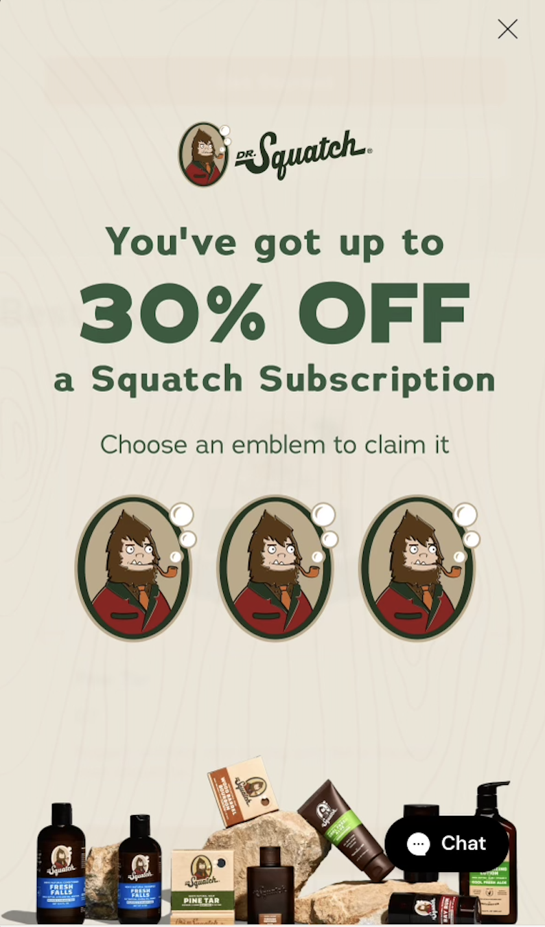 Dr. Squatch popup design sample