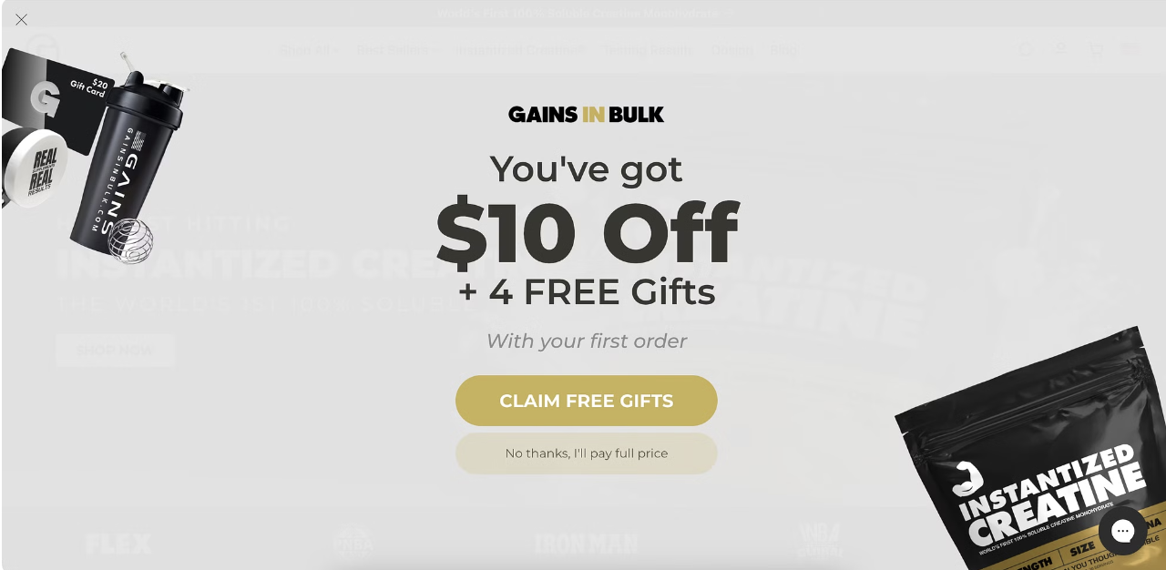 Gains in Bulk popup design sample