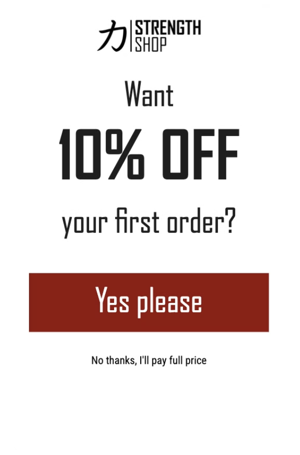 Strength Shop popup design sample